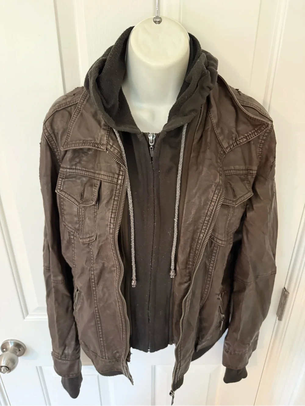 Vintage Women’s Brown Military-Style Layered Jacket with Hood Y2K - Grunge Style